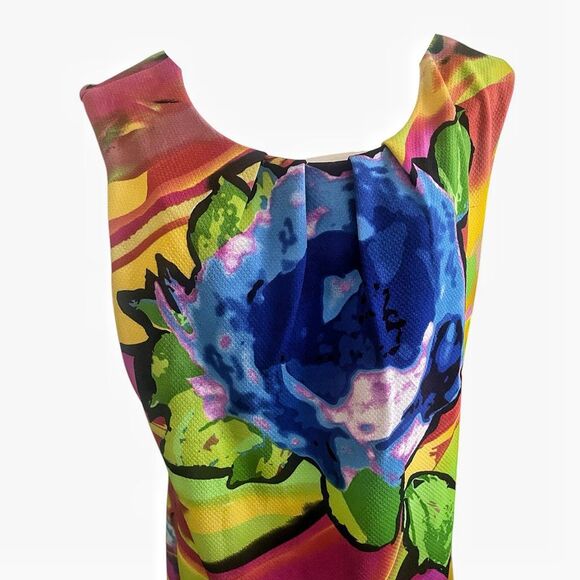 Peach Velvet Abstract Multicolor Dress Size 16 - Picture 3 of 6